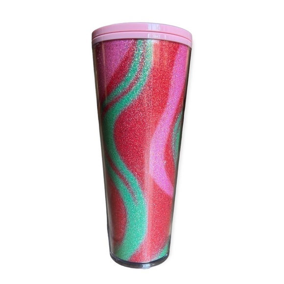 Starbucks Holiday 2020 24 Ounce Venti Tumbler, Glitter Pink Red Green - Picture 2 of 4